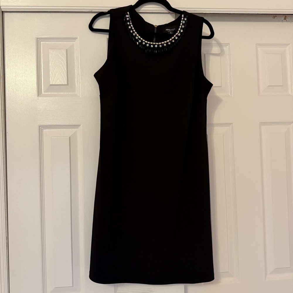 Black Shift Dress with Bejeweled Neckline Sz 12
